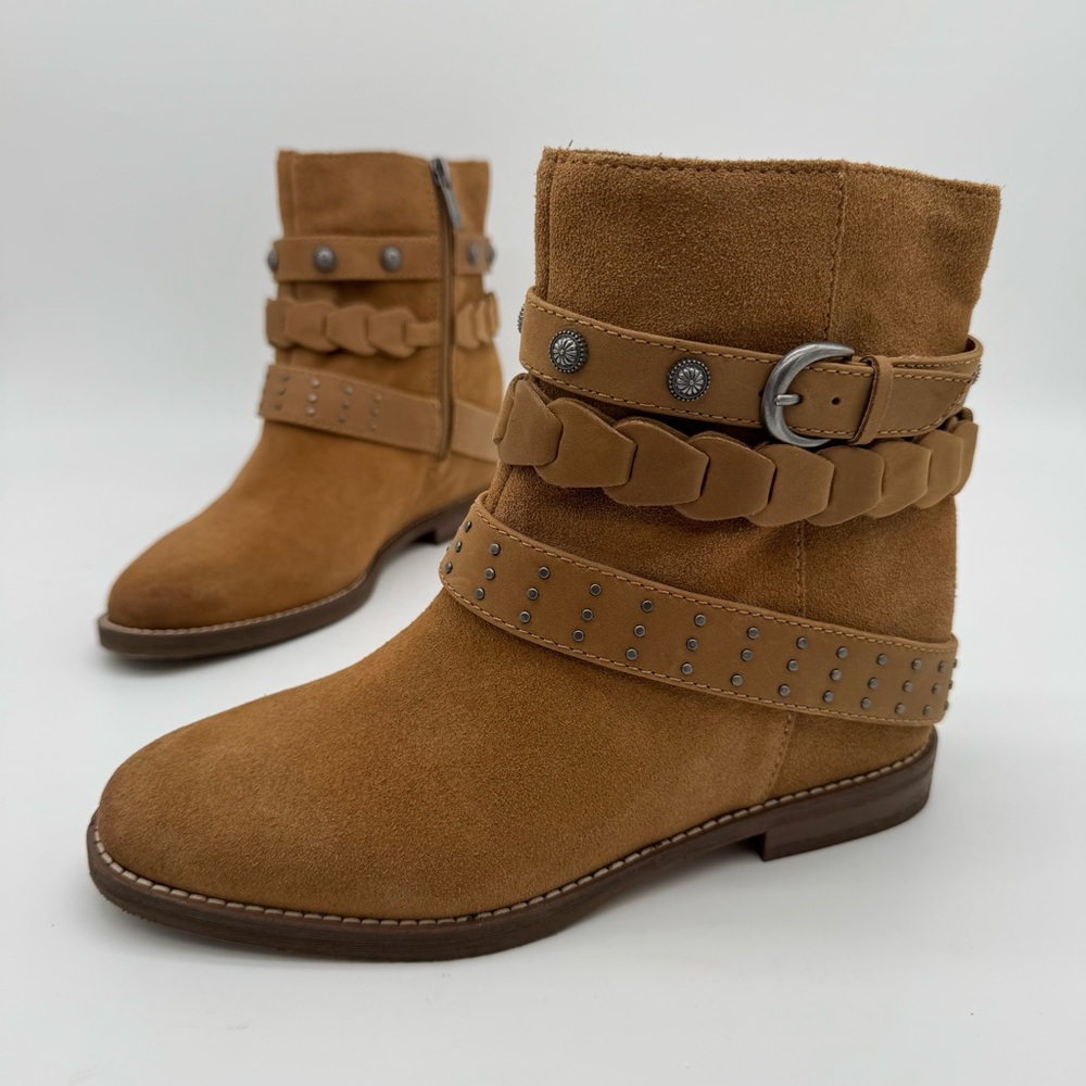 Lucky Brand Miav Tan Brown Suede Leather Western Ankle Boot Size 8.5 M